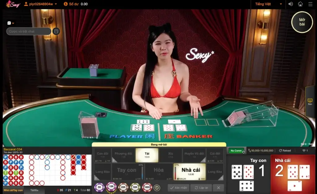 Dealer chia bài trong sảnh Live Baccarat tại LC79