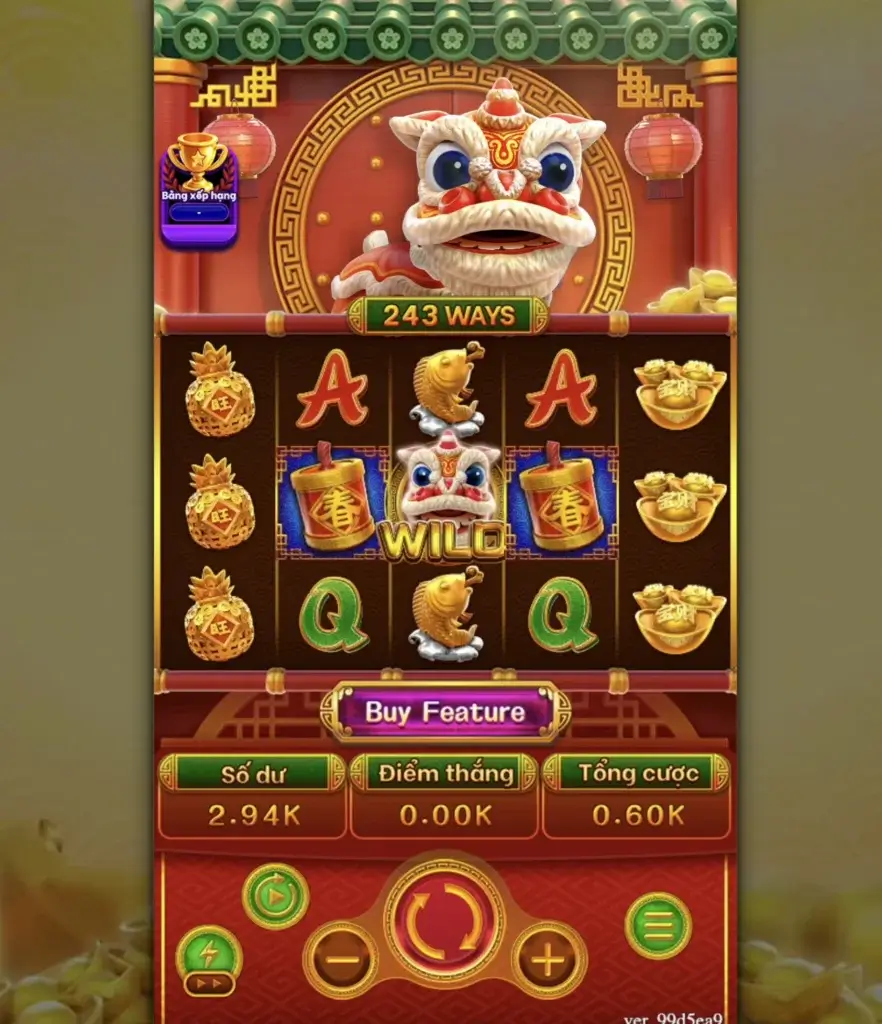 Giao diện slot Chinese New Year của FC tại LC79 – 243 Ways, Wild thay thế, Scatter kích hoạt 13 Free Game