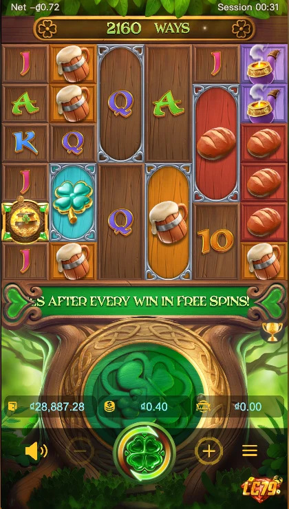 Màn hình quay giữa trận của Leprechaun Riches LC79 đã gắn logo LC79