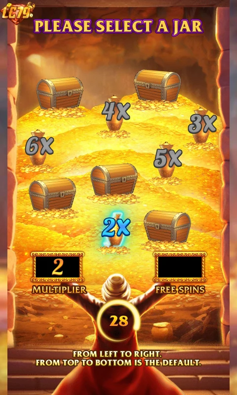 Màn chọn hũ Free Spins Open Sesame Mega LC79 với số lượt và multiplier