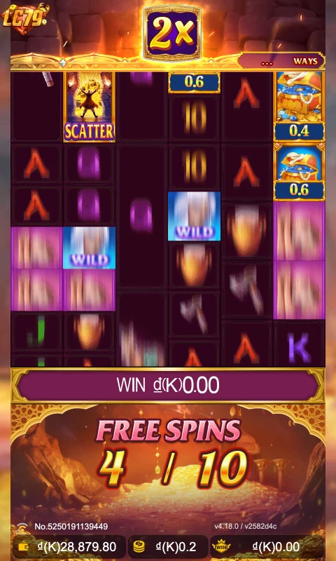 Gameplay Free Spins Open Sesame Mega LC79 với multiplier 2X, SCATTER và Cash Symbol