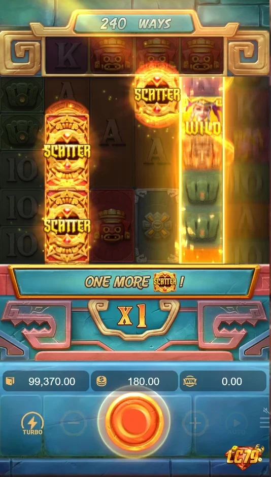 Bốn Scatter kích hoạt Free Spins Treasures of Aztec LC79
