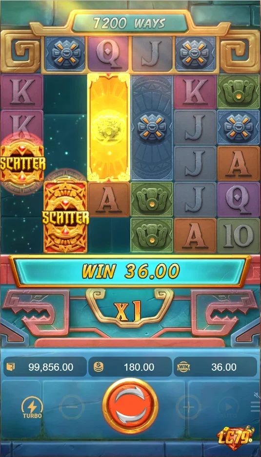 Giao diện đặt cược và Scatter trong Treasures of Aztec LC79