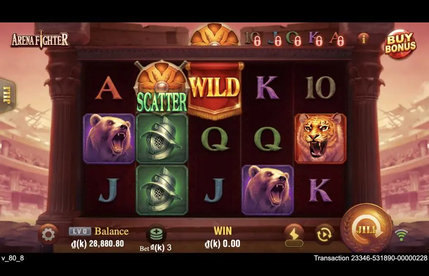 Ảnh bảng biểu tượng & tính năng game Arena Fighter (slot JILI) chơi tại LC79