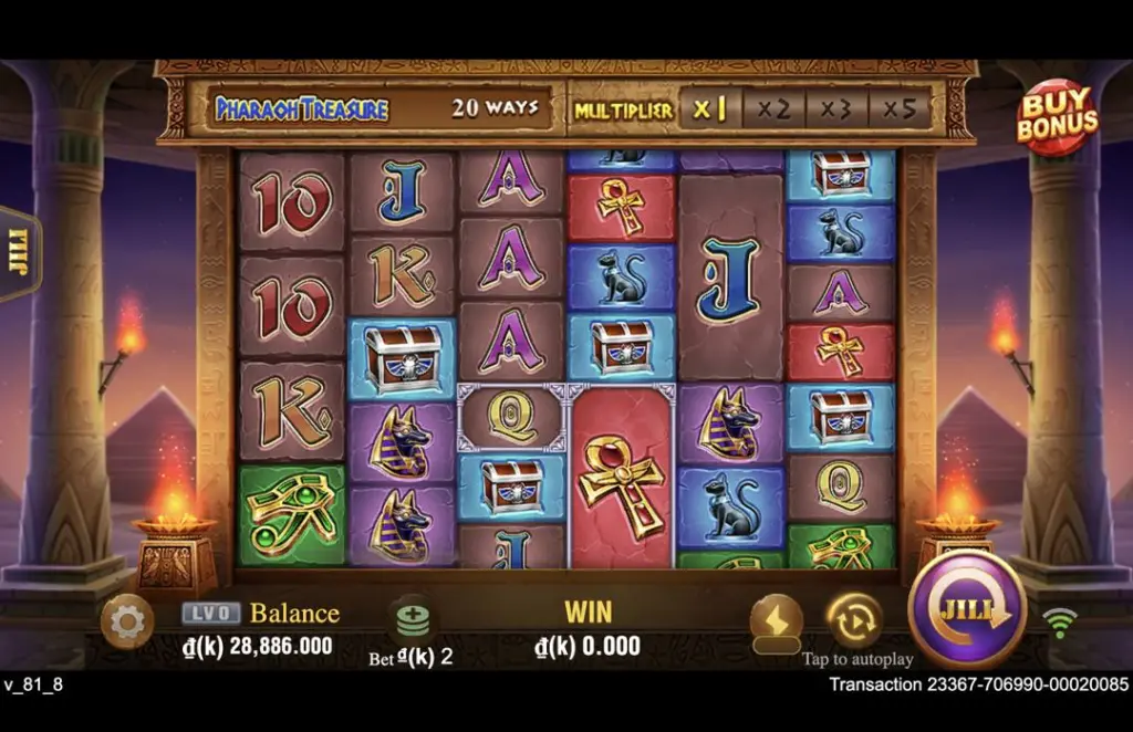 Ảnh giao diện chính game Pharaoh Treasure (slot JILI) chơi tại LC79