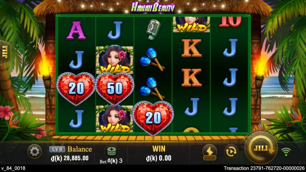 Ảnh giao diện chính game Hawaii Beauty (slot JILI) chơi tại LC79