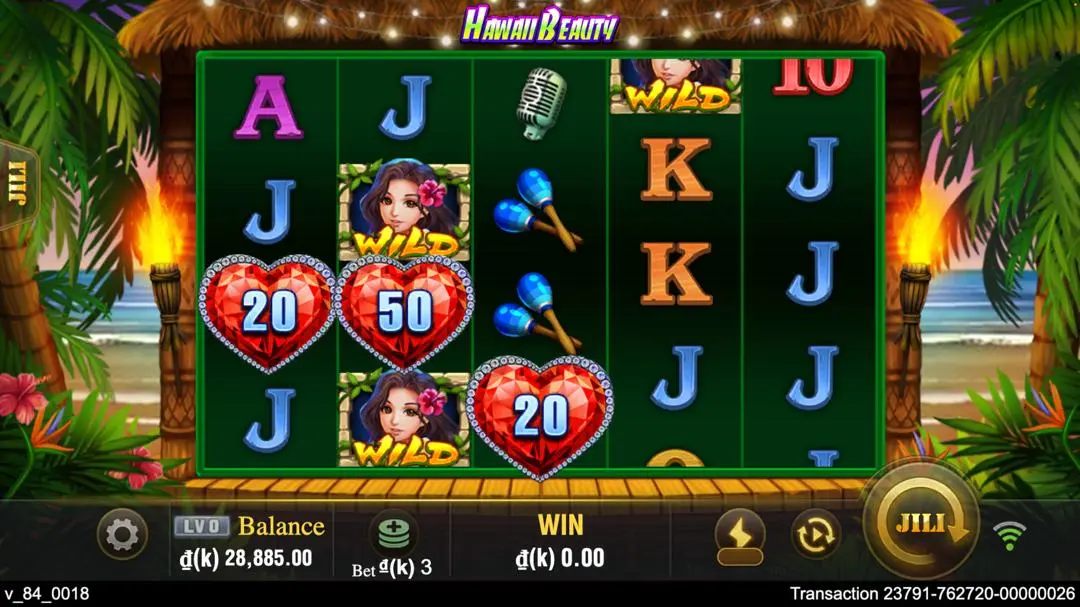Ảnh giao diện chính game Hawaii Beauty (slot JILI) chơi tại LC79