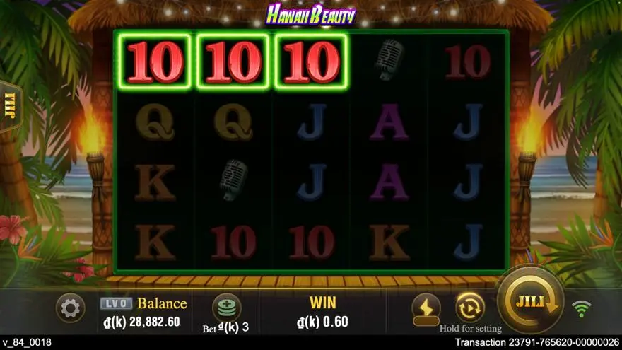 Ảnh màn hình gameplay game Hawaii Beauty (slot JILI) chơi tại LC79