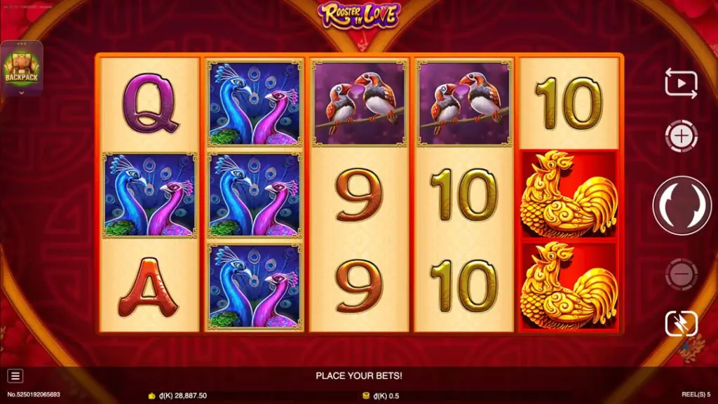 Ảnh giao diện chính game Rooster In Love (slot JDB) chơi tại LC79
