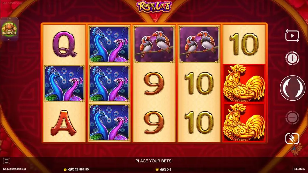 Ảnh giao diện chính game Rooster In Love (slot JDB) chơi tại LC79