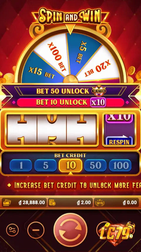 Tính năng Lucky Wheel trong Spin and Win LC79 với hệ số nhân x10 và phần thưởng lớn