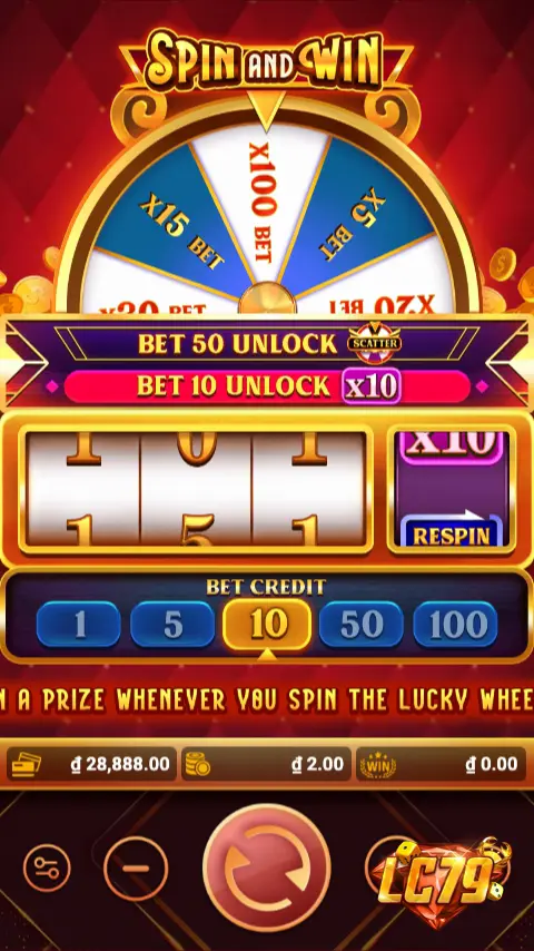 Cuộn quay slot Spin and Win LC79 với biểu tượng Wild và Scatter trên lưới 5 cuộn