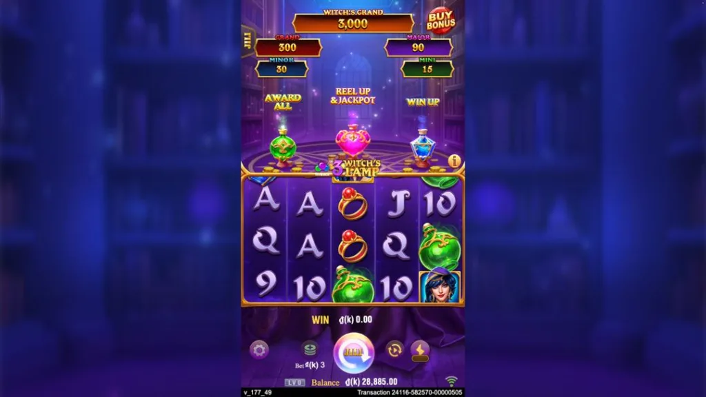 Ảnh giao diện chính game 3 Witch's Lamp (slot JILI) chơi tại LC79