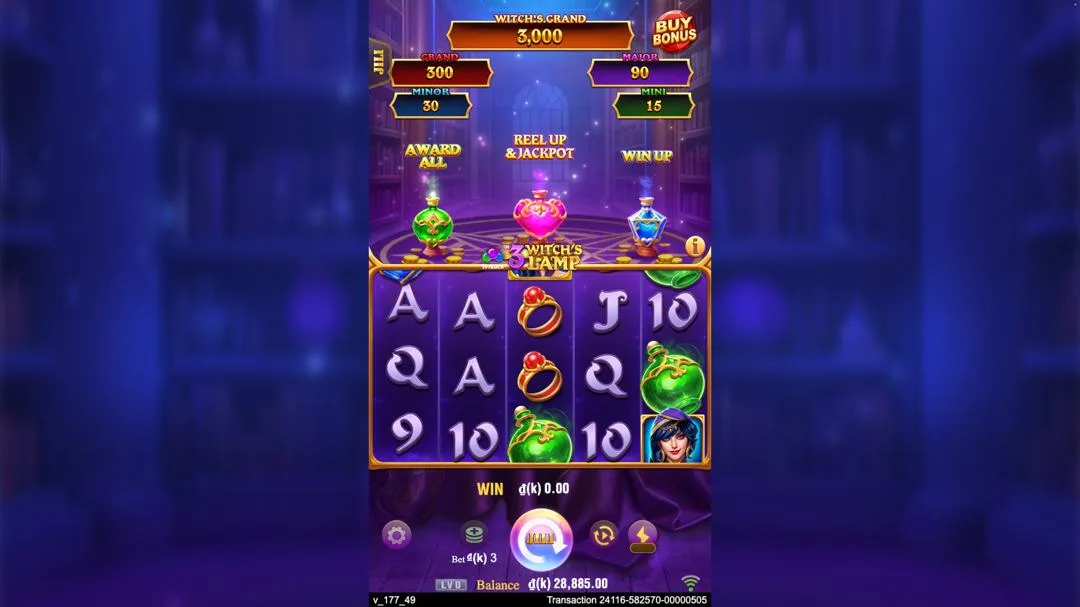 Ảnh giao diện chính game 3 Witch's Lamp (slot JILI) chơi tại LC79