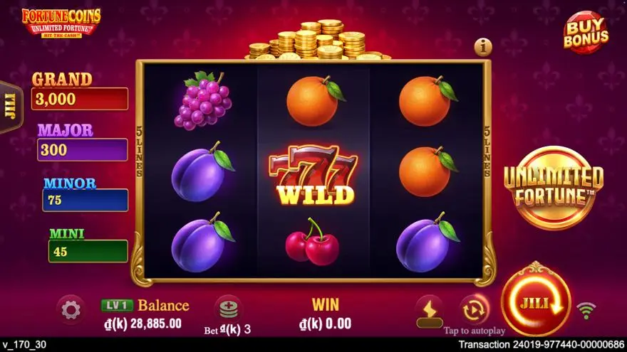 Ảnh màn hình gameplay game Fortune Coins Unlimited Fortune (slot JILI) chơi tại LC79