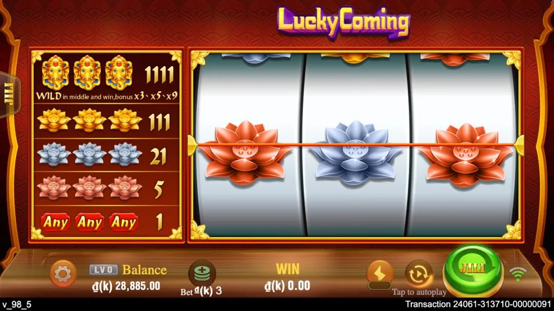 Ảnh giao diện chính game Lucky Coming (slot JILI) chơi tại LC79