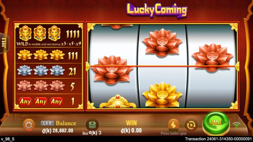 Ảnh màn hình gameplay game Lucky Coming (slot JILI) chơi tại LC79