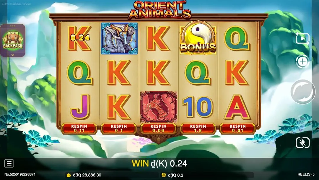 Ảnh giao diện chính game Orient Animals (slot JDB) chơi tại LC79