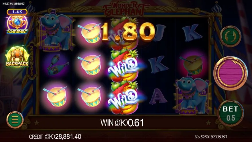 Ảnh màn hình gameplay game Wonder Elephant (slot JDB) chơi tại LC79