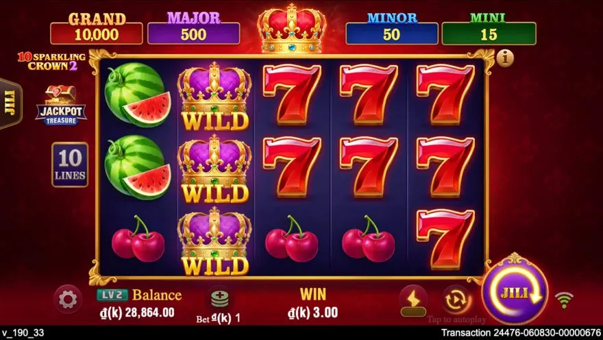Ảnh màn hình gameplay game 10 Sparkling Crown 2 (slot JILI) chơi tại LC79