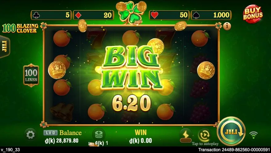 Ảnh màn hình gameplay game 100 Blazing Clover (slot JILI) chơi tại LC79