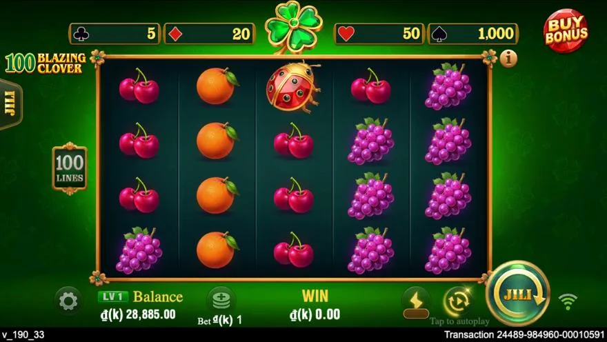 Ảnh bảng biểu tượng & tính năng game 100 Blazing Clover (slot JILI) chơi tại LC79