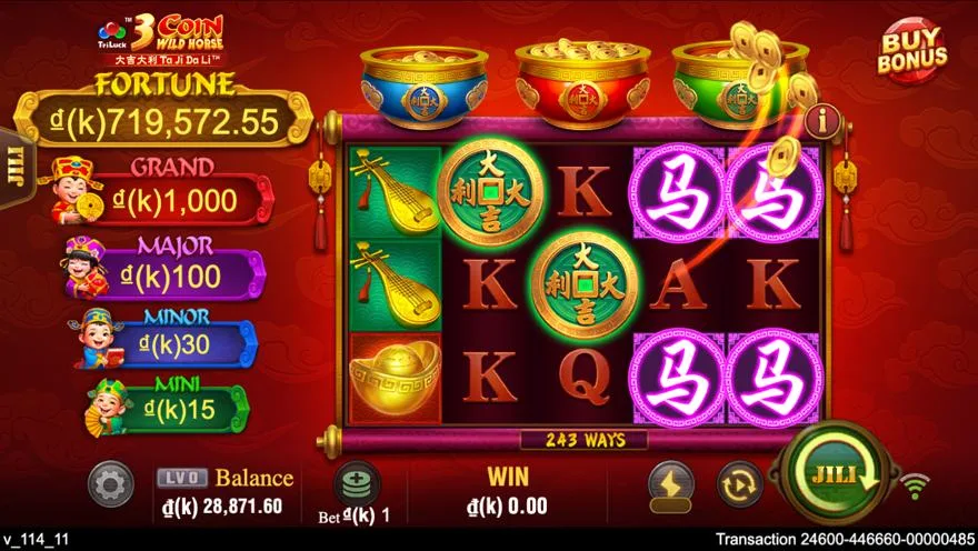 Ảnh màn hình gameplay game 3 Coin Wild Horse (slot JILI) chơi tại LC79