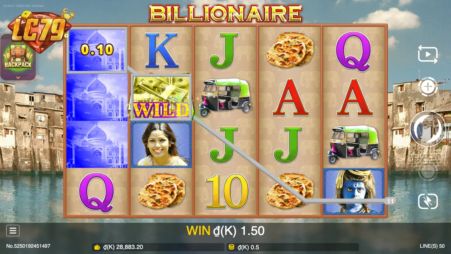 Wild xuất hiện cột 2 trong Billionaire LC79 – thay thế biểu tượng khác tạo combo win 1.50