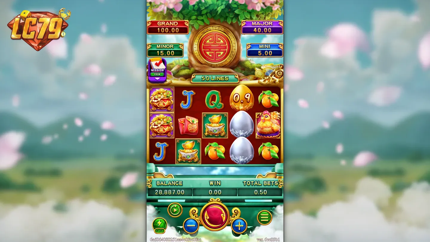 Symbol trứng vàng với hệ số nhân và trứng bạc gà con trong Fortune Egg FC Games LC79