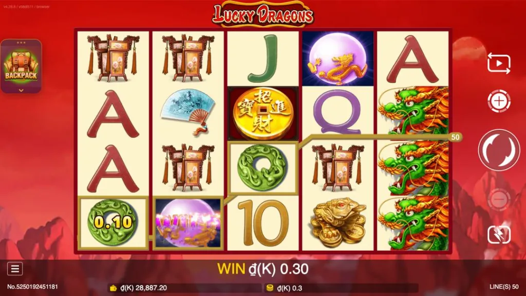Ảnh giao diện chính game Lucky Dragons (slot JDB) chơi tại LC79