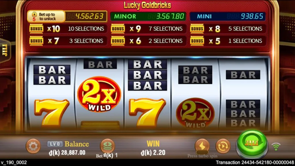 Ảnh giao diện chính game Lucky Goldbricks (slot JILI) chơi tại LC79