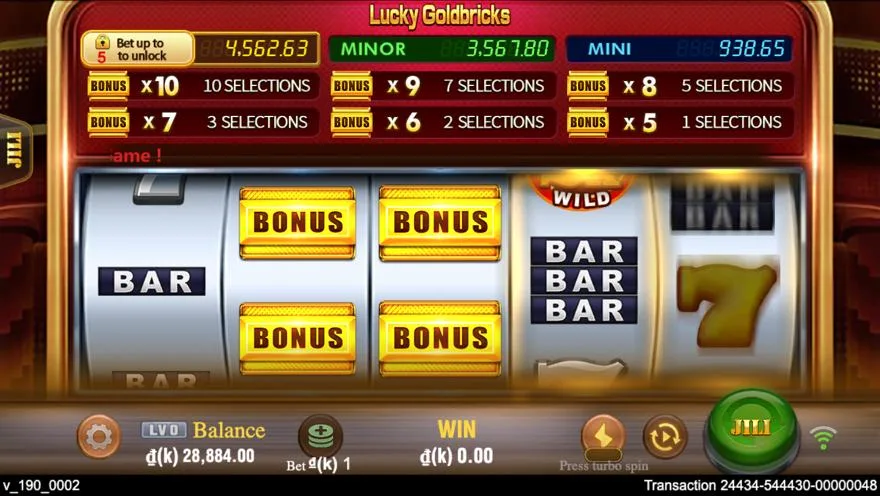 Ảnh màn hình gameplay game Lucky Goldbricks (slot JILI) chơi tại LC79