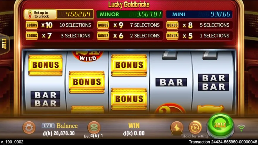 Ảnh bảng biểu tượng & tính năng game Lucky Goldbricks (slot JILI) chơi tại LC79