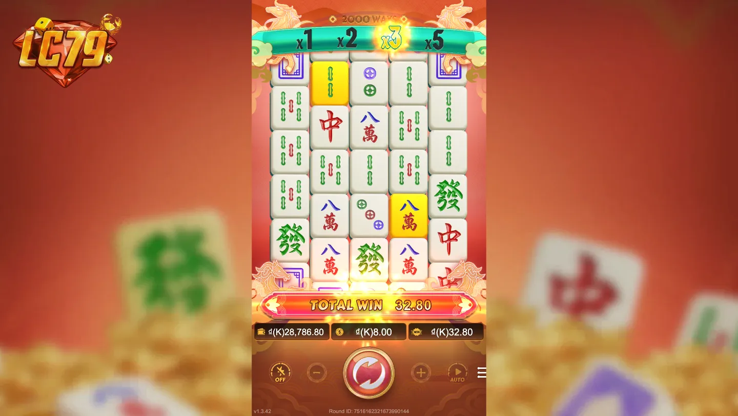 Mahjong Wins LC79 - lưới bài hiện TOTAL WIN 32.80 với hệ thống 2000 Ways của JDB