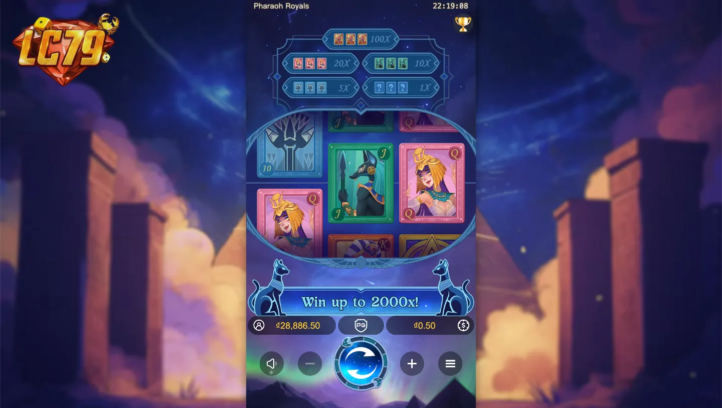 Pharaoh Royals LC79 hiển thị Win up to 2000x trong phiên Free Spins