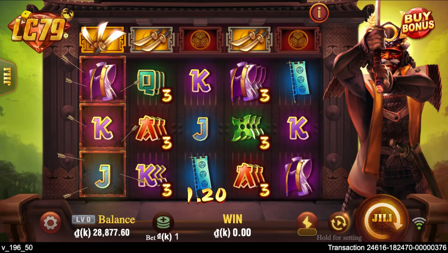 Gameplay Shōgun JILI tại LC79 — Wild nhân x3 kích hoạt trên lưới 5×4