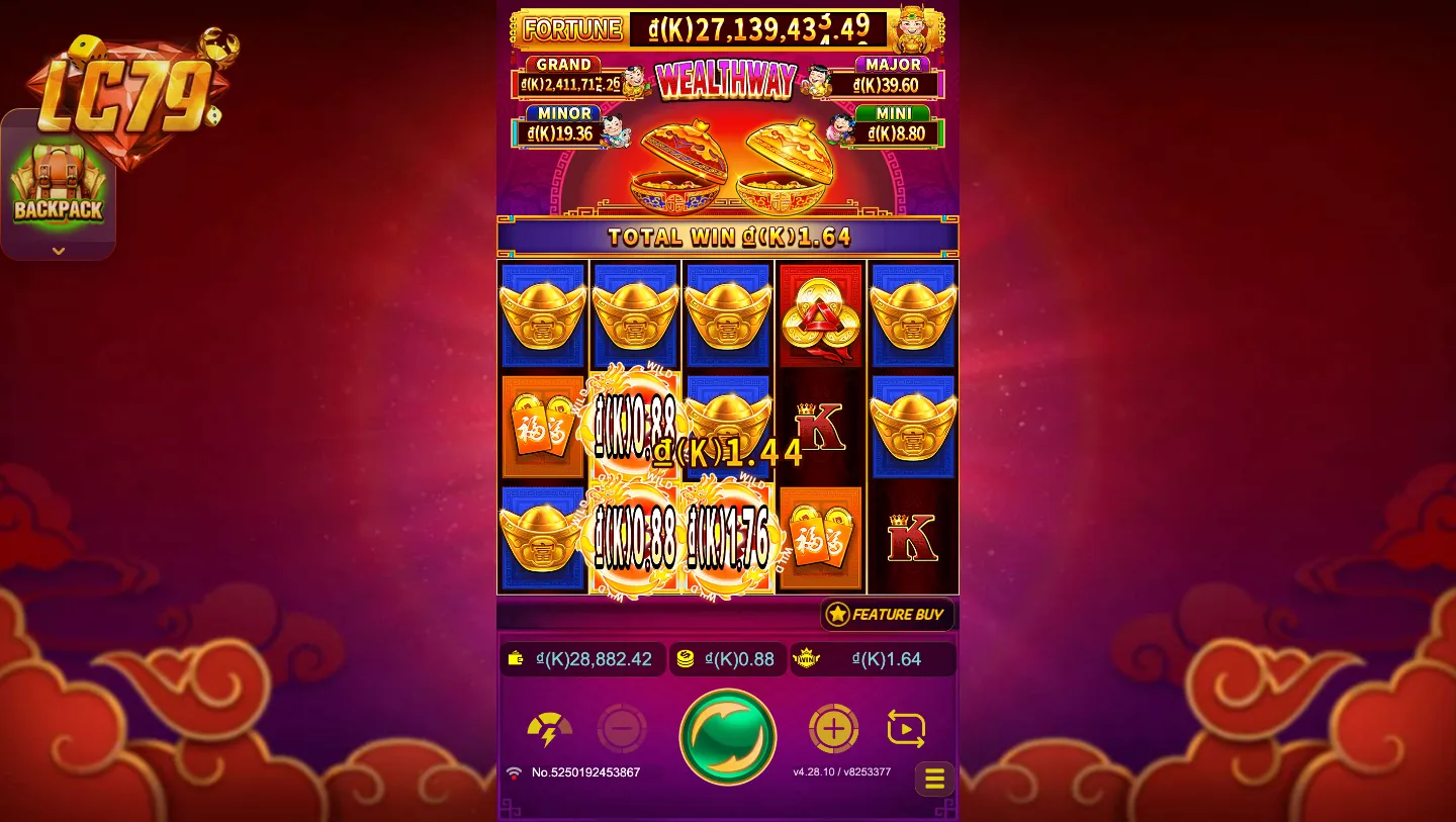 Wealthway LC79 — TOTAL WIN kết thúc round, Wild symbol xuất hiện tăng thêm thưởng