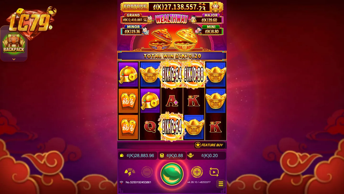 Wealthway LC79 — symbol JUMBO JUMBO xuất hiện dày trong round bonus Lock & Spin
